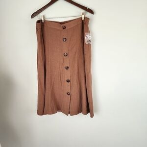 Susan Graver Women's Button Front Elastic Waist Linen blend Skirt Size SP